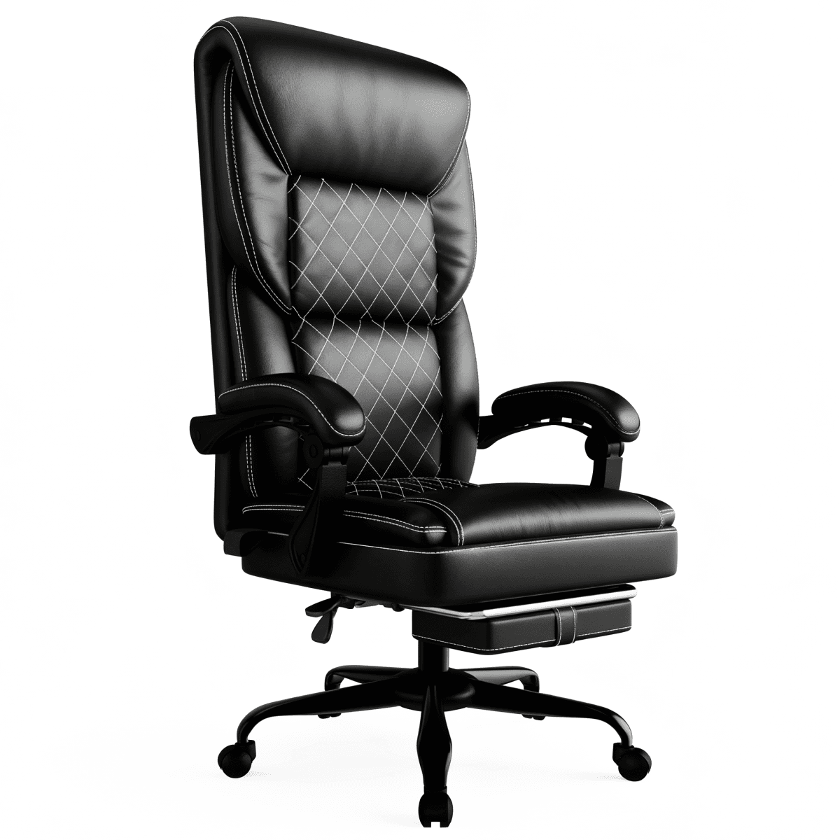 image-Gaming Chair with Inflatable Lumbar Support, Ergonomic Wide Office Chair with Footrest & PU Leather
