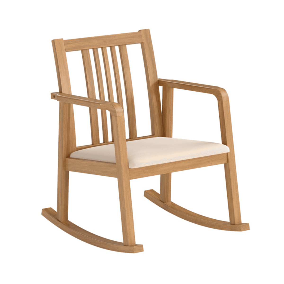 image-Rubber Wood Rocking Chair - Natural Linen 400 lbs