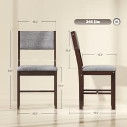 image-4-Piece Dining Chairs - Set, Gray/Walnut, Linen, Rubberwood, 4 Chairs