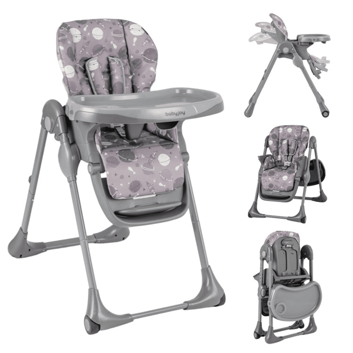 image-Adjustable Gray High Chair for Babies - 6-36 Months, Foldable, 7 Positions