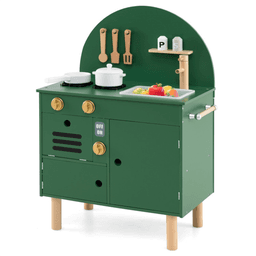 image-Kids Play Kitchen - Green, Interactive Stove & Sink, Ages 3+