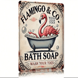 image-Vintage Rustic Aluminum Flamingo Sign, 8x12 Inch, 20.3x30.5cm