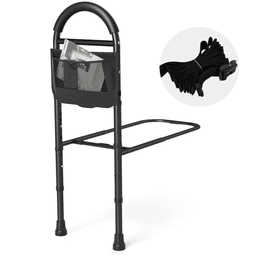 image-Adjustable Bedside Safety Rail, Tool-Free, Anti-Slip, Elderly Assist, Black