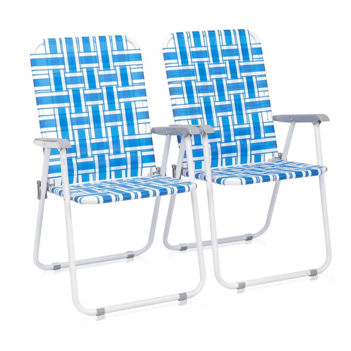 image-2pcs Steel Tube PP Webbing Beach Chair Blue & White 120kg Foldable