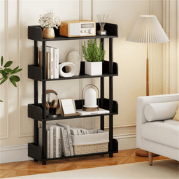 image-4-Tier Black Bookshelf with Anti-Tipping Legs for Home Office Storage (50 characters)