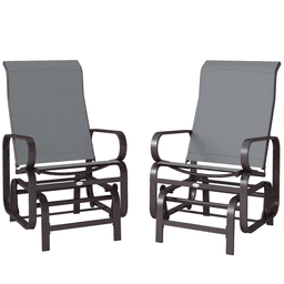 image-Gliding Lounger Chairs Set of 2 - Brown, Gray Fabric, Outdoor Patio Chairs