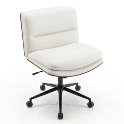 image-White Armless Office Chair , Curved Backrest & Wide Seat, 360° Swivel & Rocking Function