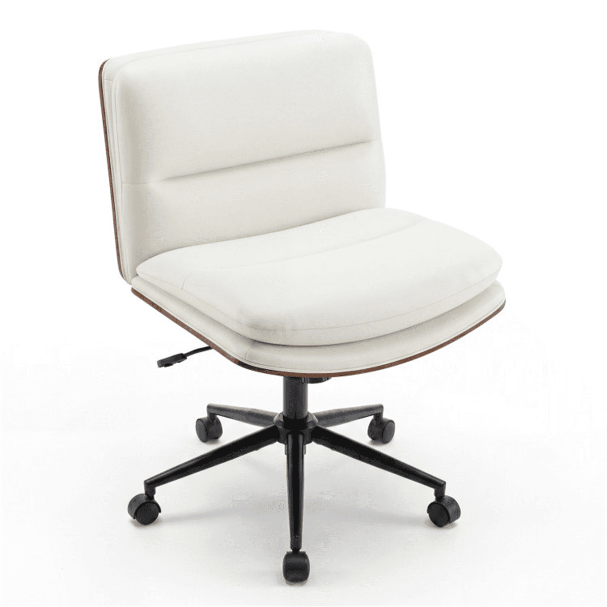image-White Armless Office Chair , Curved Backrest & Wide Seat, 360° Swivel & Rocking Function
