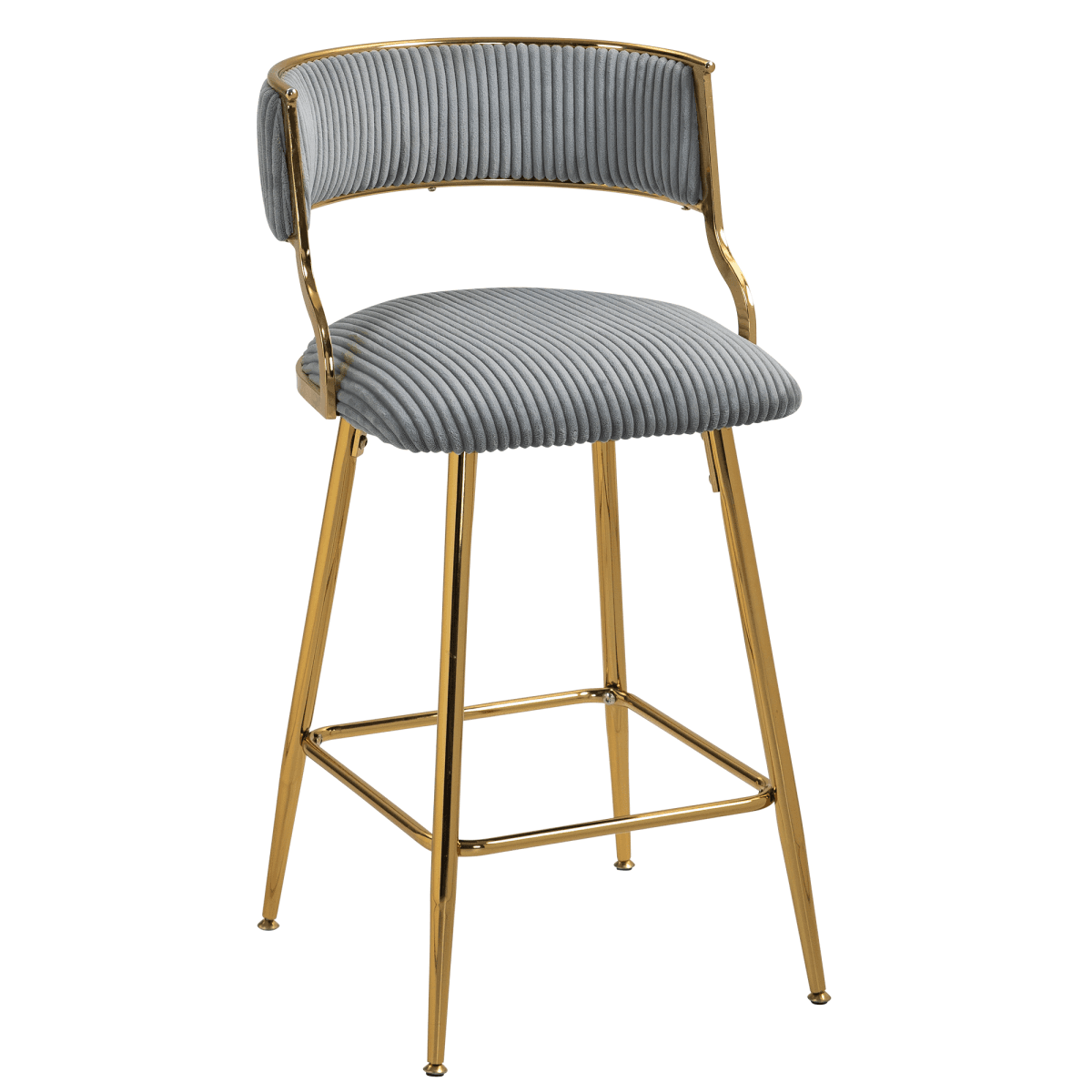 image-Set of 2 Counter Height Bar Stools, 26'' Corduroy, Modern Kitchen Design, Grey Base