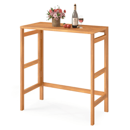 image-Natural Acacia Wood Foldable Patio Bar Table, Space-Saving Pub Design (65 characters)