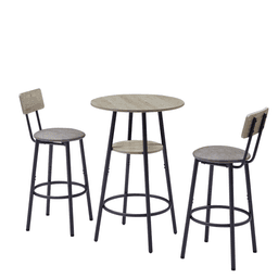 image-Round Bar Stool Set with Shelf - Upholstered Grey, 23.6" x 23.6" x 35.4"