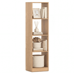 image-Narrow 5-Tier Bookcase - Natural Engineered Wood - 4-Cube Storage
