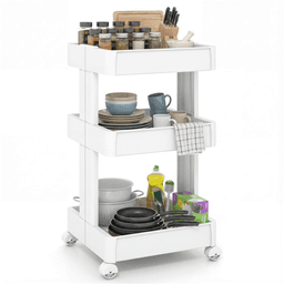 image-3-Tier Rolling Storage Cart - DIY 15.5"x14.5"x30" with Trays for Kitchen & Bathroom