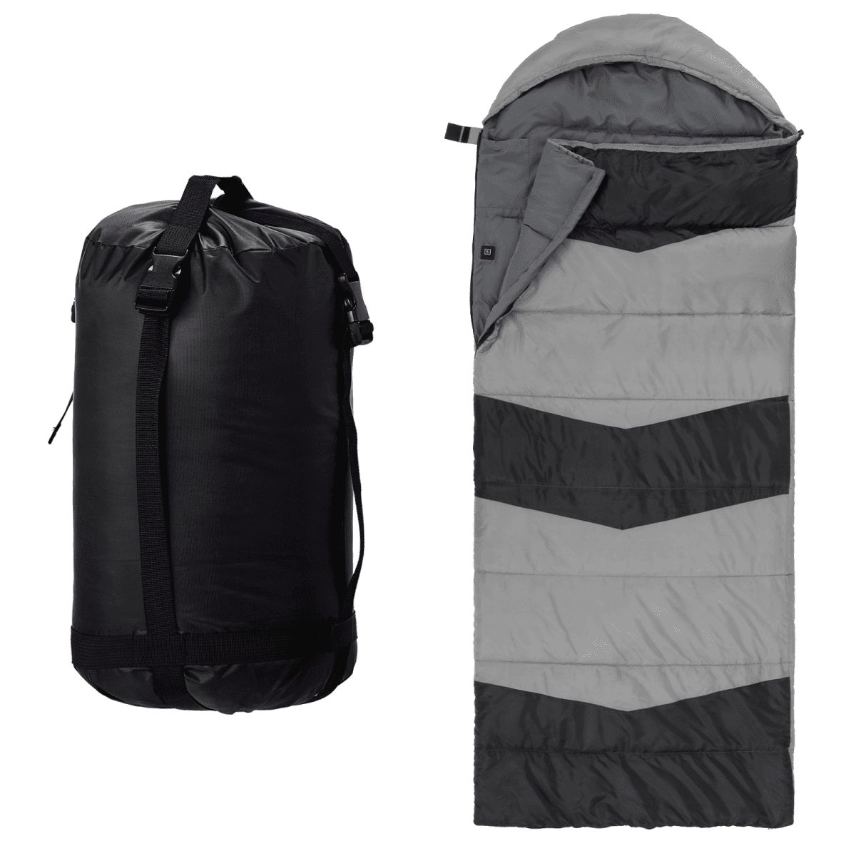 image-Heated Rectangular Sleeping Bag - USB, Waterproof, Gray - Multi-Zone Heating