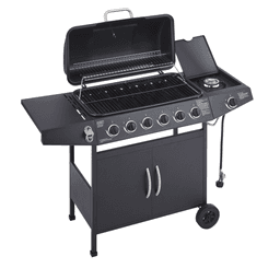 image-6-Burner Stainless BBQ Grill, 59000 BTU, Side Burner, Propane, Enamel-Coated, 60" Tall