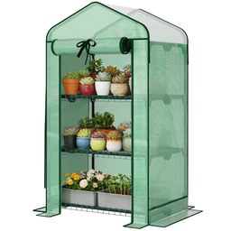 image-Garden Bed Mini Greenhouse - Green/Dark Green, 27.6"W x 50"H