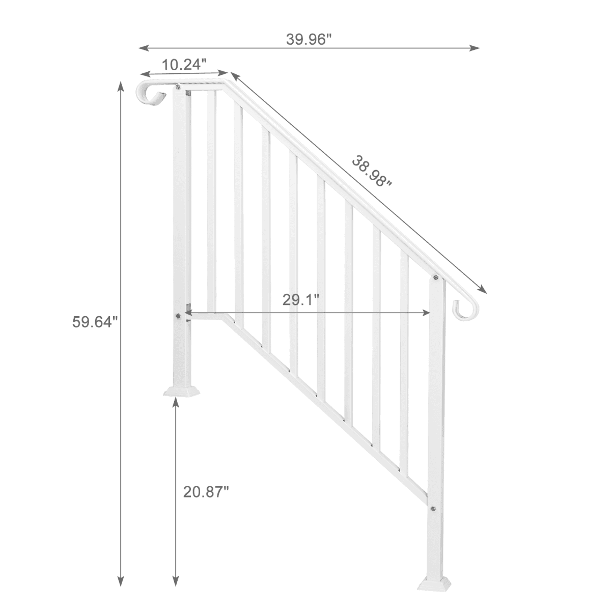 image-Outdoor Iron Handrail for 3 Steps, White, with Kit (64 characters)