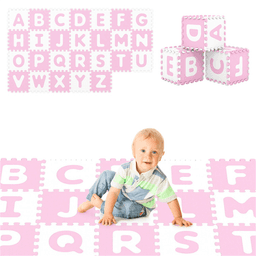 image-26-Piece EVA Foam Play Mat, Pink + White, BPA-Free, 31.75x31.75cm Non-Slip Tiles