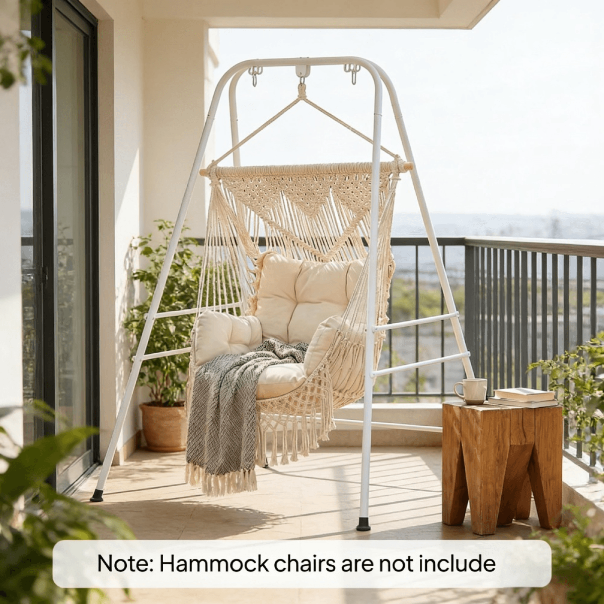 image-Hammock Chair Stand - Minimalist White, 330 lbs Support, 54.3" L x 50.8" W x 72" H