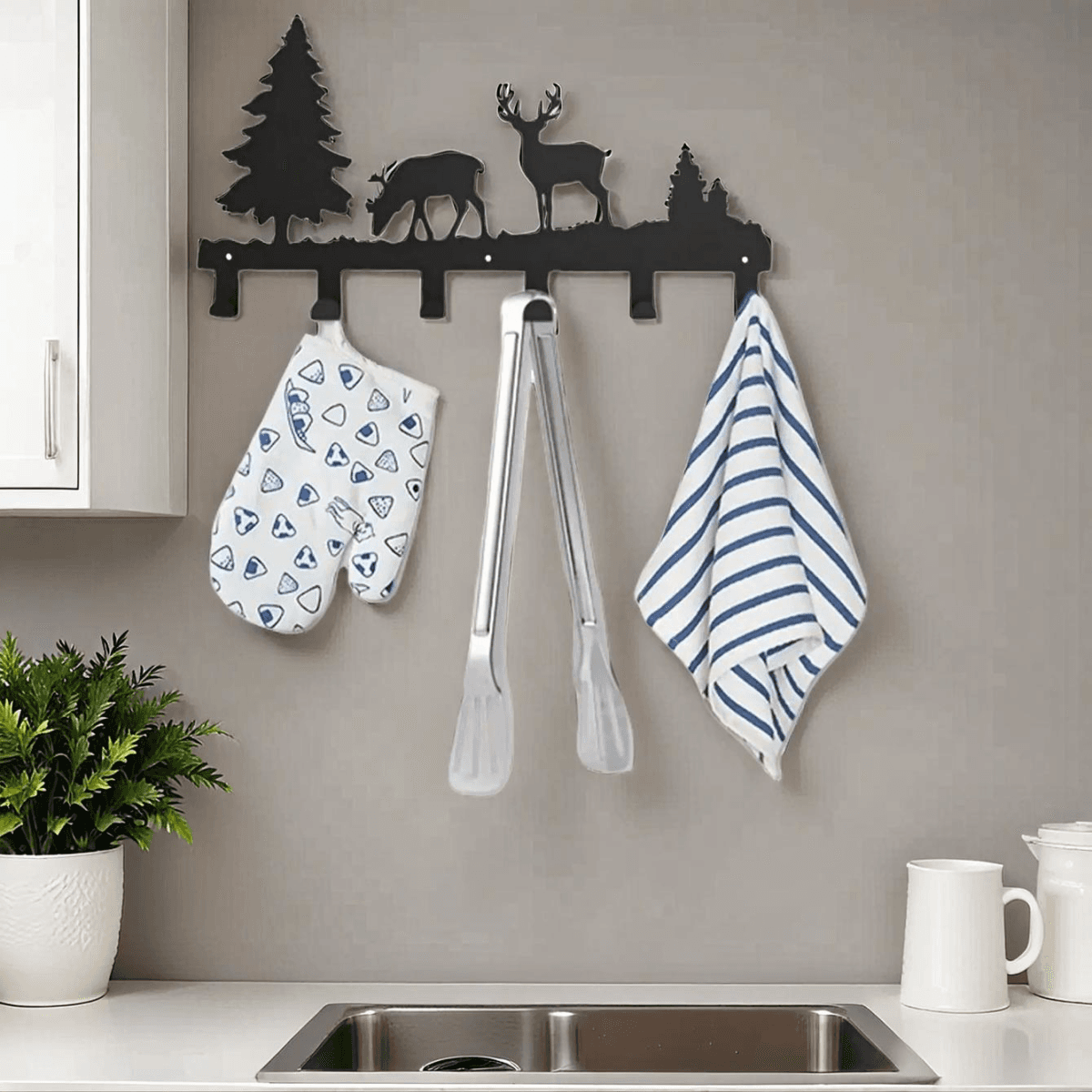 image-Matte Black Wall Hooks Heavy Duty Adhesive Mount - 6 Pack