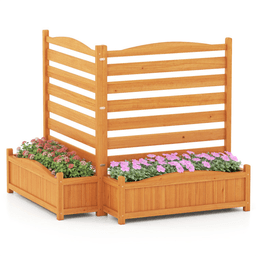 image-2-Panel Fir Wood Privacy Fence with Planter Boxes, AC/Trash Can Screen Yellow