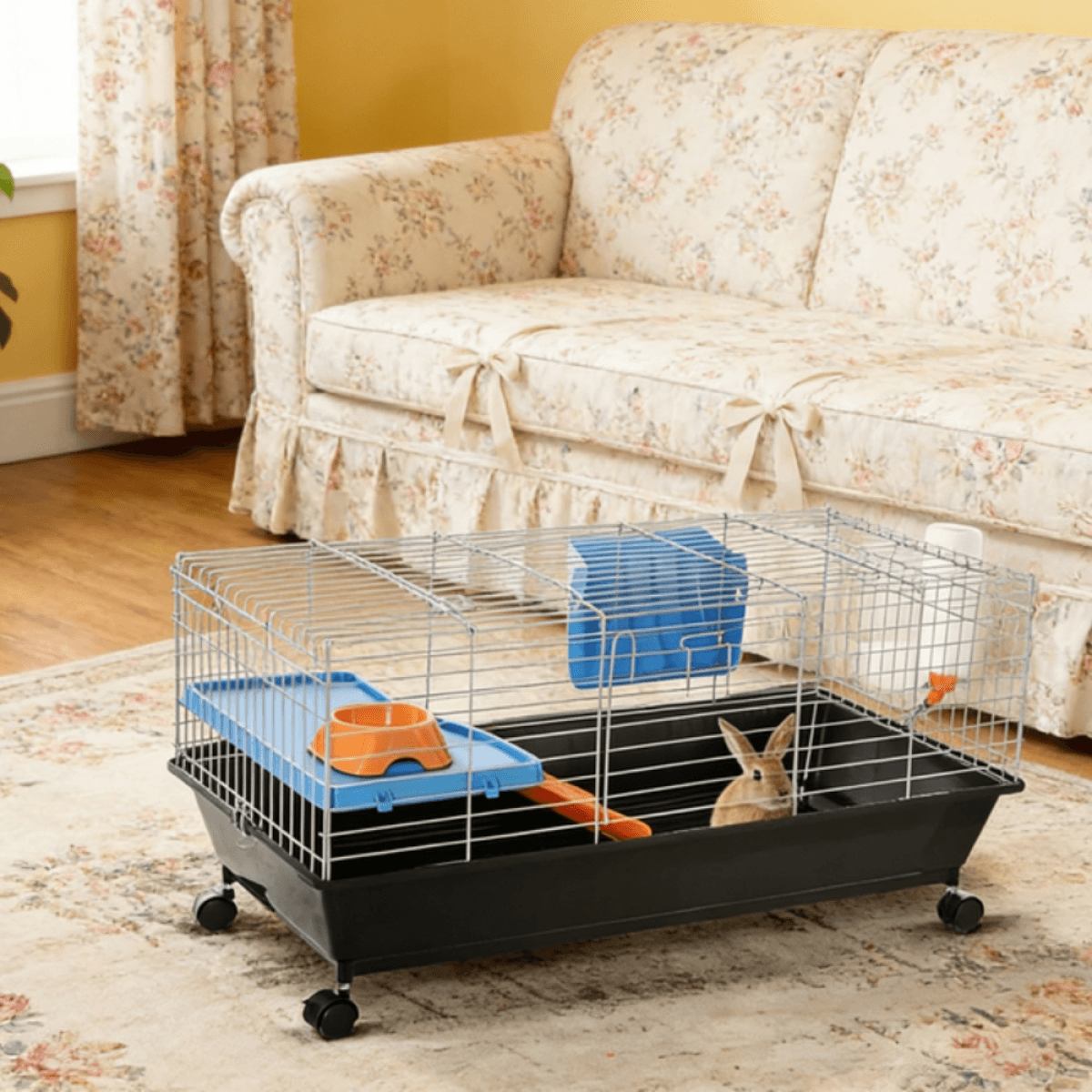 image-Small Animal Cage - Black, 35"L x 17.25"W x 17"H, Steel & Nylon