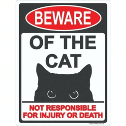image-Metal Cat Beware Sign - Durable Outdoor Indoor Decor - Quirky Charm 8x12"