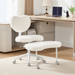 image-Artificial rabbit hair Meditation Chair Plus, Cross Legged Chair with Wheels, ADHD Chair, Criss Cross Desk Chair with Lumbar Support and Adjustable Stool, Flexible Design for Fidgety Sitters, Beige
