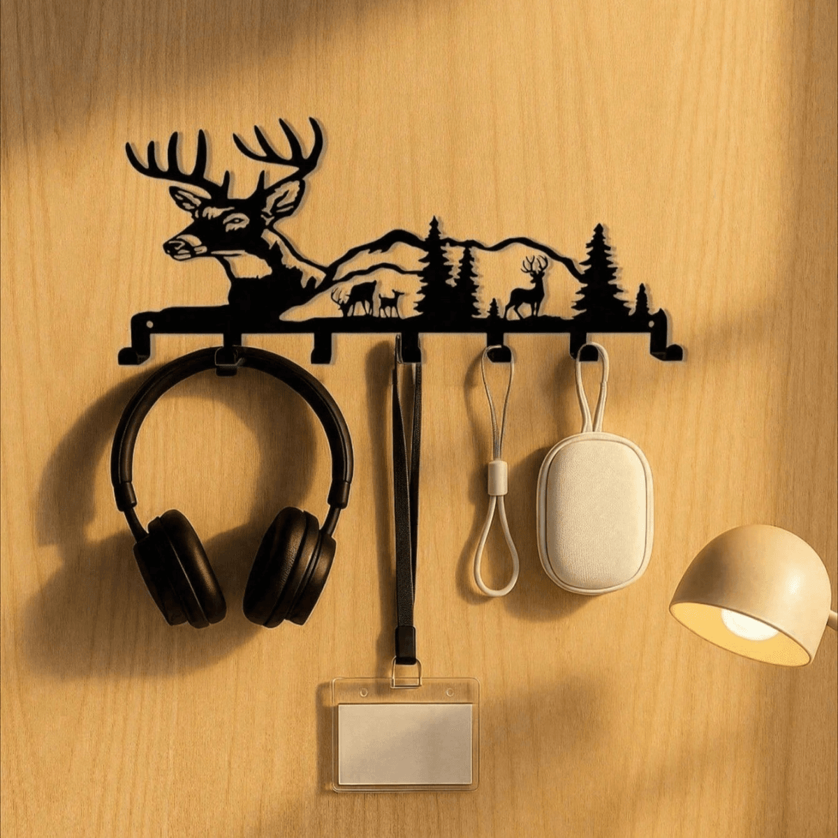 image-CIFbuy Deer Wall Organizer 5 Hooks Bohemian Decor, 26x13cm