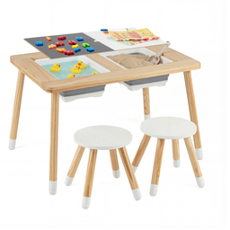 image-Kids Activity Table & Chairs Set, Pine Wood, Foldable Storage Bins, Ages 3+