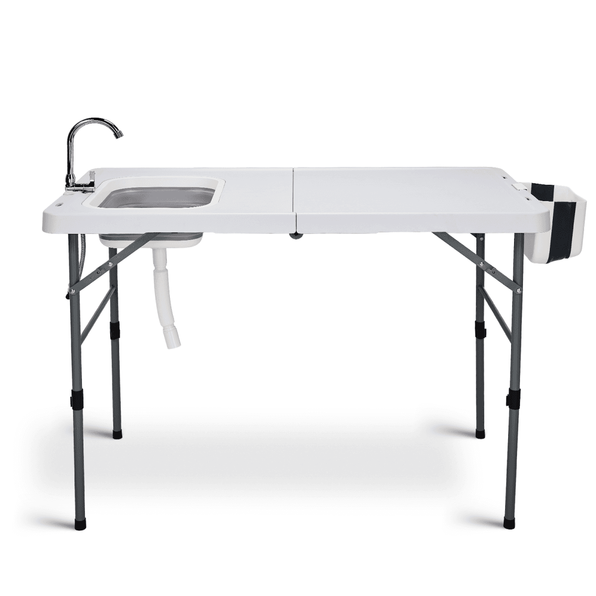 image-50" Folding Fish Cleaning Table with Sink, Bi-Folding Portable Camping Sink Station with Drain Hose, Trash Can, Foldable Outdoor Sink for Camping, Fishing, BBQ