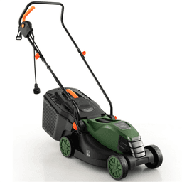 image-12A Electric Lawn Mower - 13.5" Cut, Dual Safety, Green