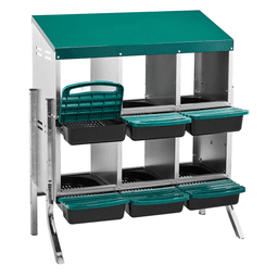 image-Chicken Nesting Box - 6 Compartment, Wall Mount, Green, Easy Egg Collection, Durable, Ventilated