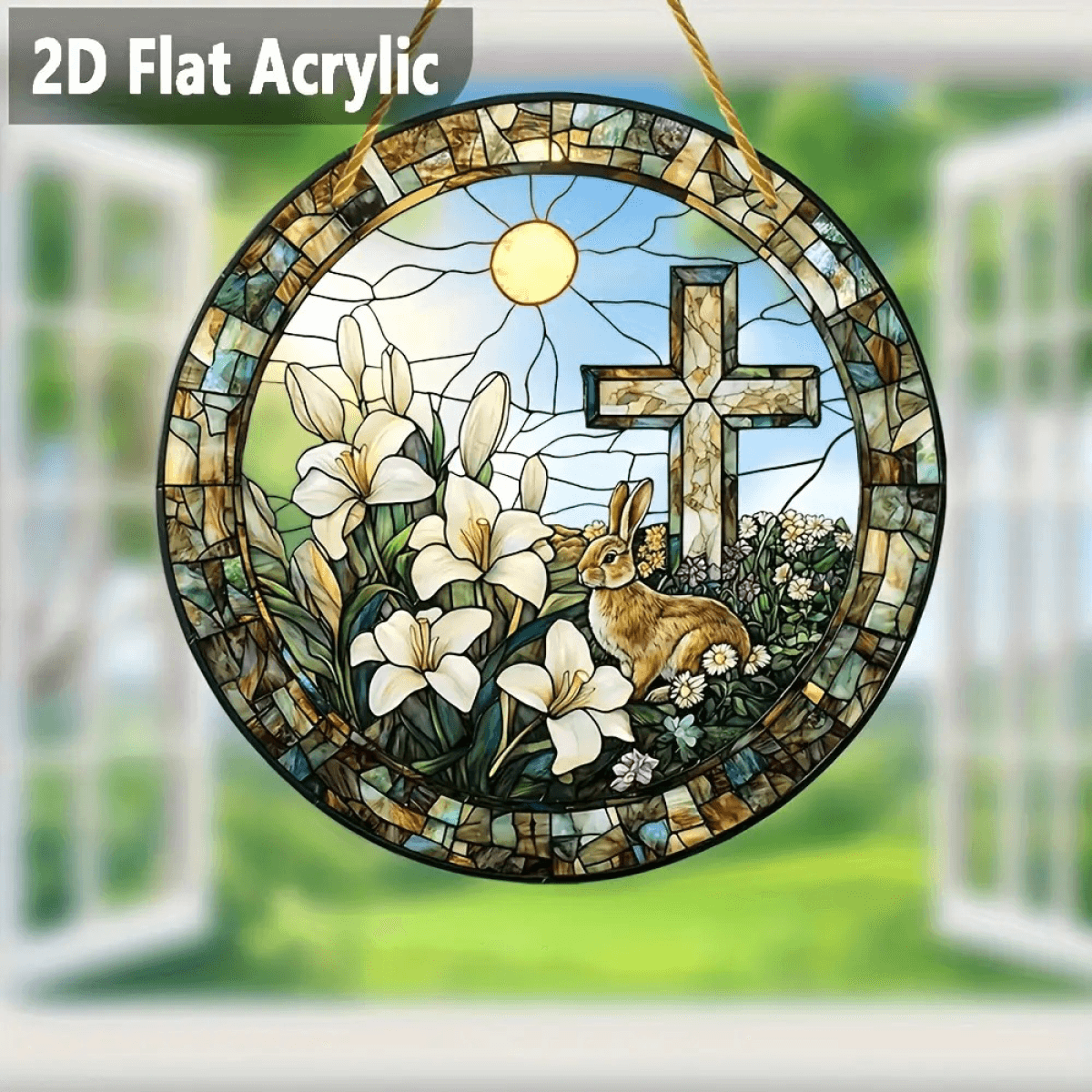 image-Easter Bunny Sun Catcher - Acrylic Bohemian Porch Decoration (20x20cm)