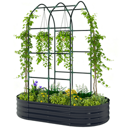 image-Plant Stand - Dark Gray Galvanised Metal, Modular Design, 63" x 35.4" x 70.9"