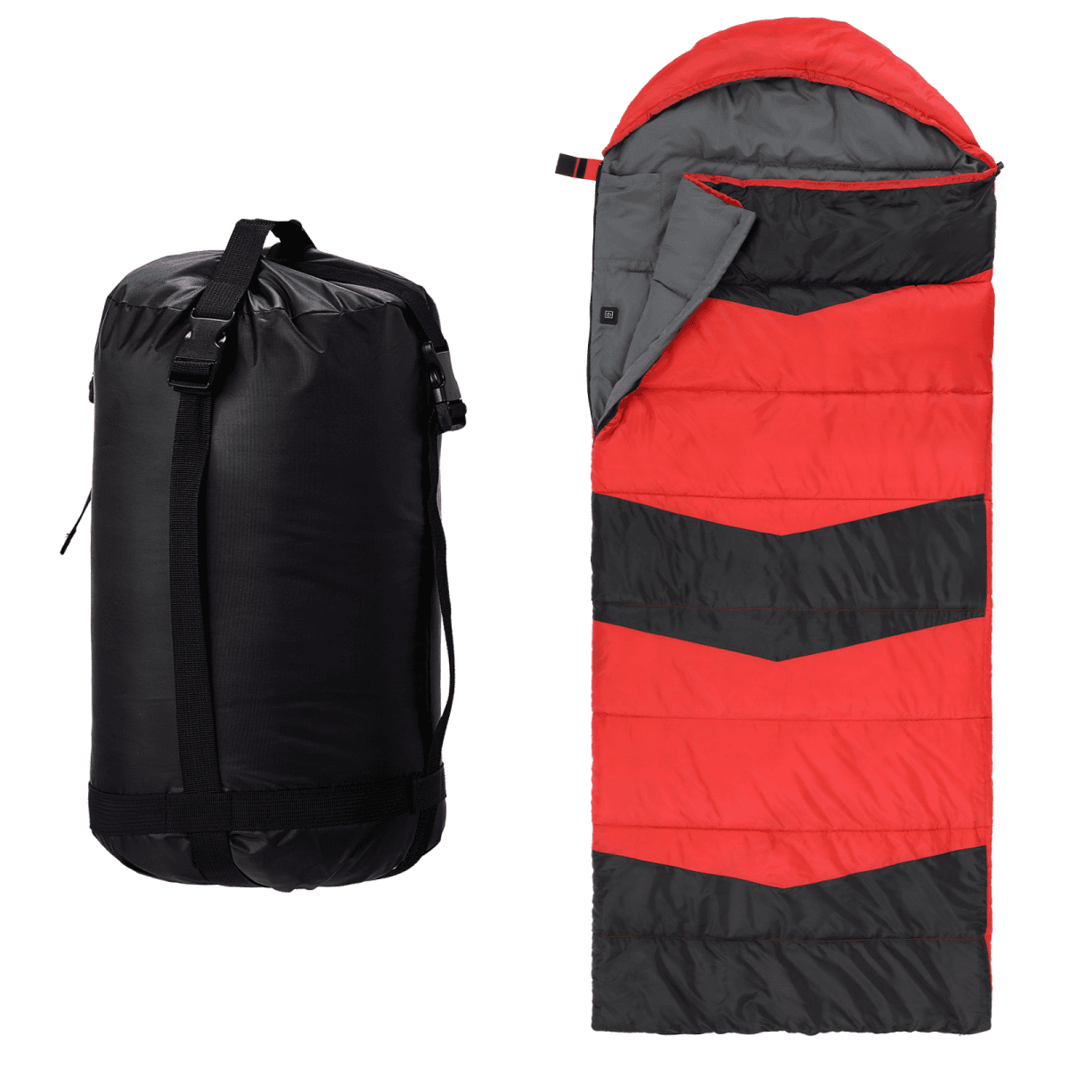 image-Rectangular Heated Sleeping Bag, Lightweight Sleeping Bag with Multi USB Powered Heating Pads, Waterproof Compact Envelope Sleeping Bag for Backpacking Hiking, Red