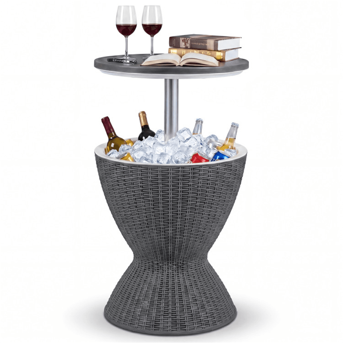 image-Outdoor Rattan Ice Cooler Side Table 8Gal Gray Adjustable