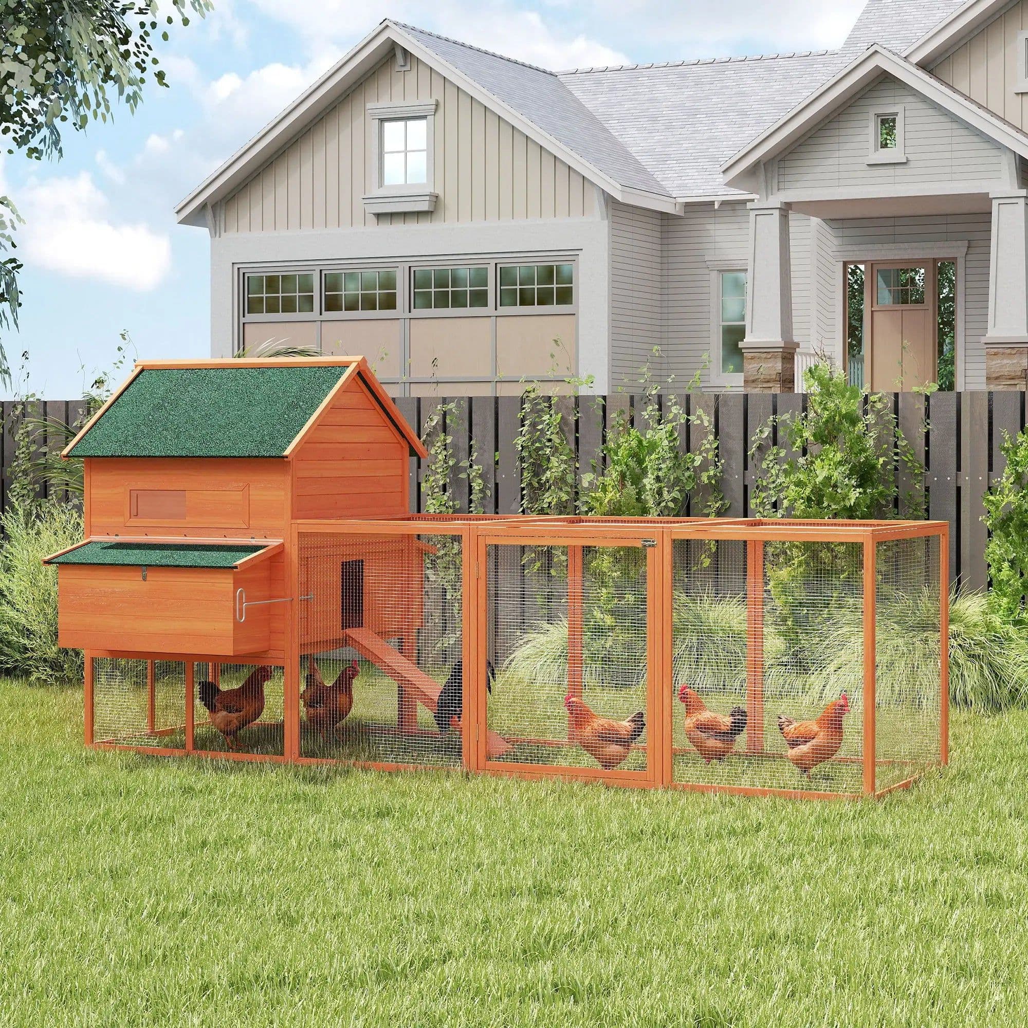 image-PawHut Chicken Coop - Gray, 136.5" L x 63" W x 59" H