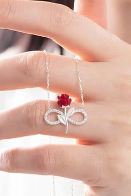 image-925 Sterling Silver Red Rose Infinity Necklace with White Stone