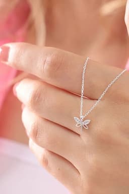 image-925 Sterling Silver Minimal Dragonfly Necklace with White Zircon Stone