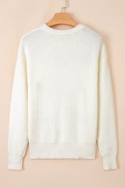 image-Pumpkin Embroidered Ribbed Sweater - Beige