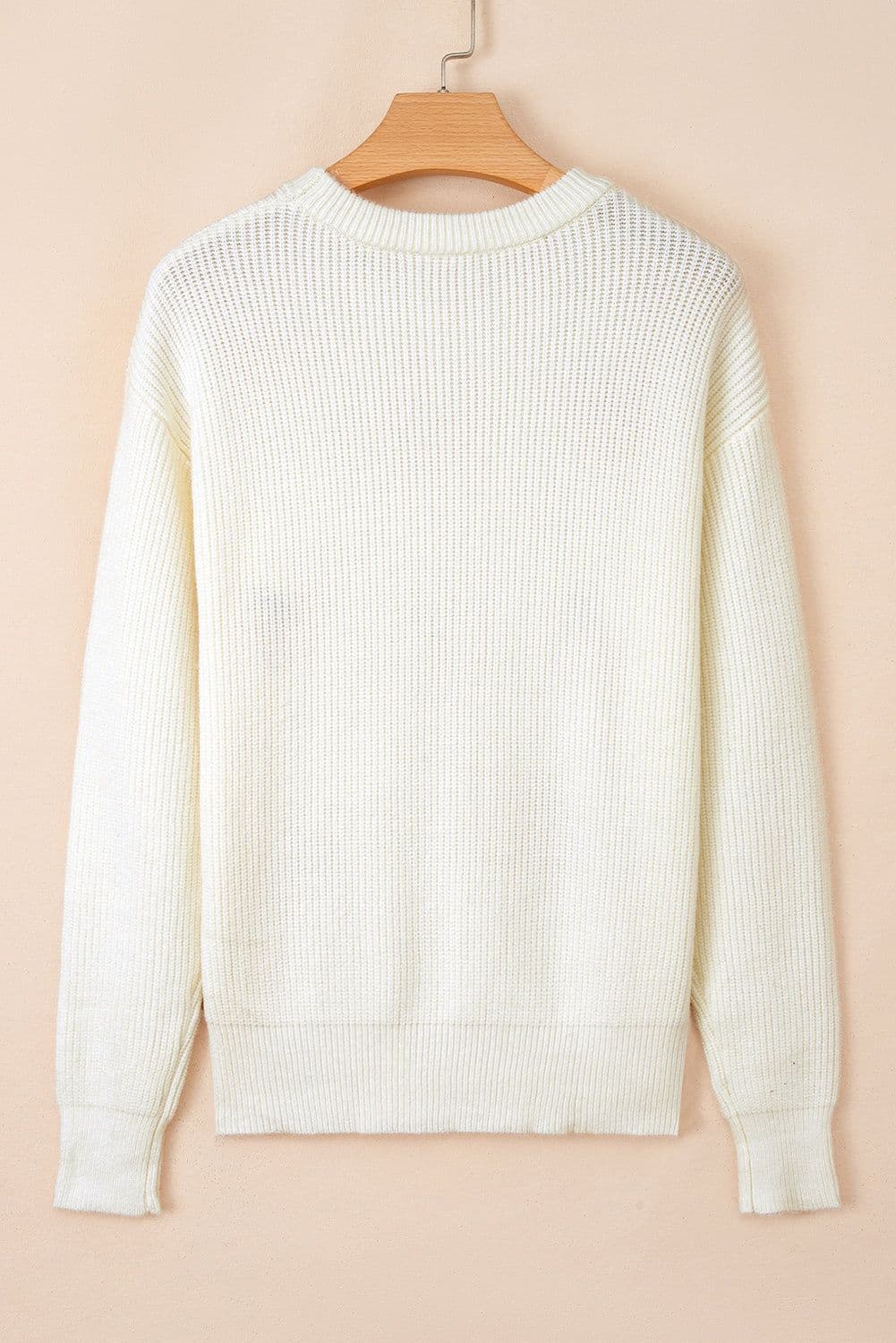 image-Pumpkin Embroidered Ribbed Sweater - Beige