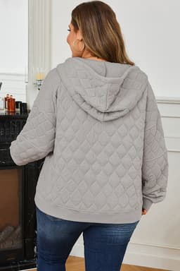 image-Gray Quilted Quarter Zip Plus Size Hoodie