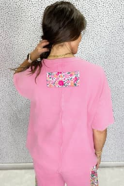 image-Jet Stream Floral Patched Raw Seam Big Flower Oversize Tee