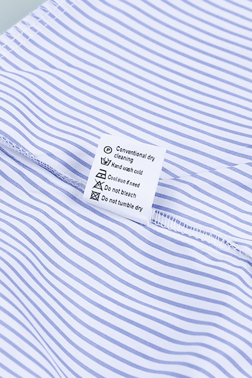 image-Sky Blue Striped Boyfriend Shirt with Pocket - Smocked Cuffs