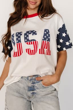 image-Jet Stream USA Flag Graphic T-Shirt Patchwork