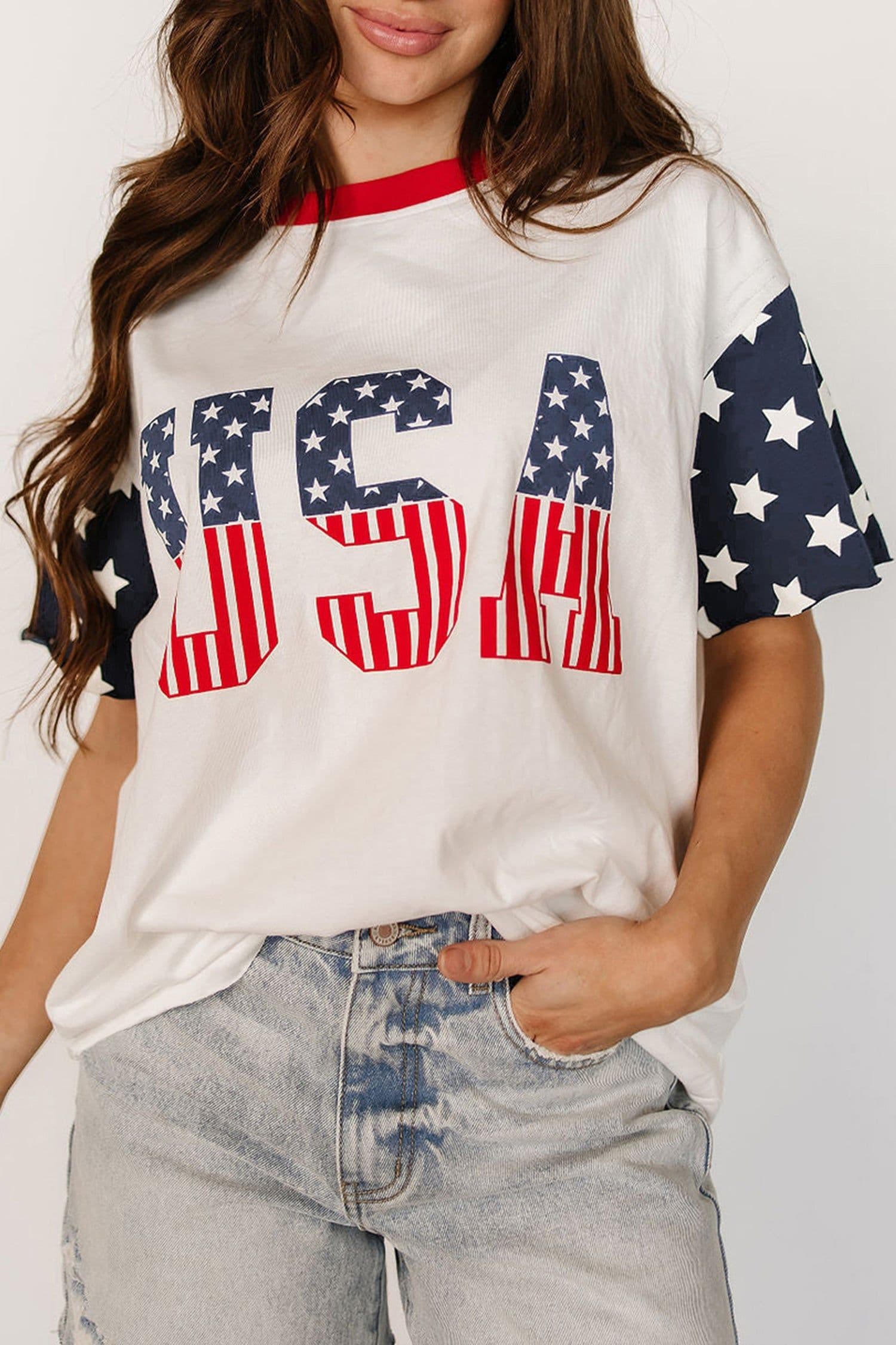 image-Jet Stream USA Flag Graphic T-Shirt Patchwork