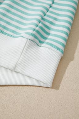 image-Sky Blue Stripe Cuffed Sleeve Contrast Mock Neck Tee Casual 2pcs Short Set