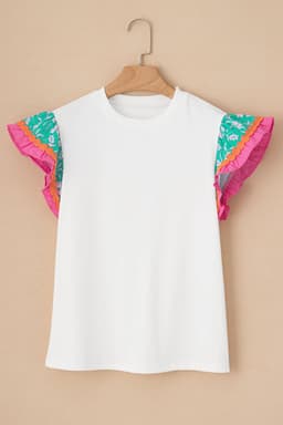 image-Contrast Ricrac Floral Sleeve Top - White (57 characters)