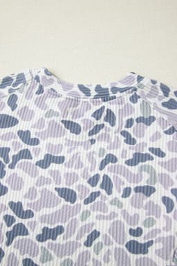 image-Beige Camouflage Print Twisted Rib Loose Tee Drawstring Pants Set